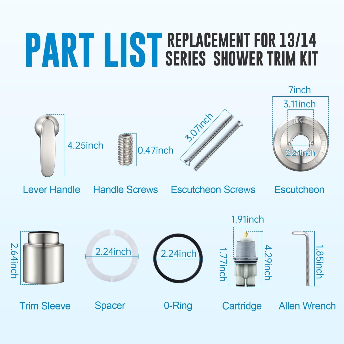 Replacement for Delta Classic 13 Series Single-Function Trim Kit, T13010 Shower Handle, Fit Delta Shower Valve R10000 Series, Brushed Nickel (Cartridge Included)