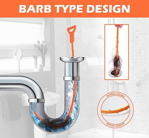 LSLCQW 5 Pack 25inch Drain clog remover, Snake Drain Cleaner Hair Clog Remover tool, Shower kitchen sinks and bathtubs, sink snake, hair toilets sewer pipe drain cleaning tools.