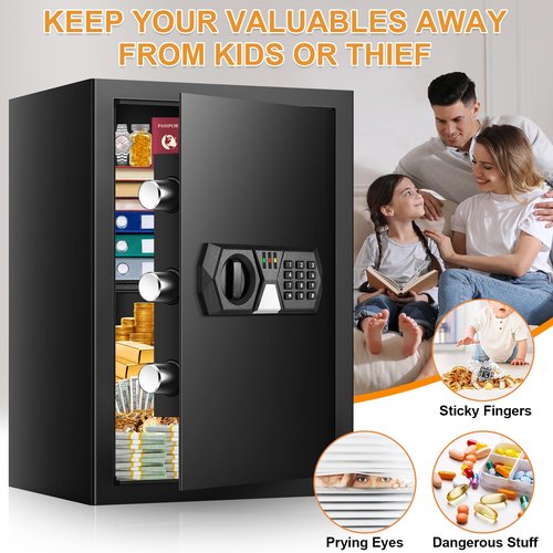 3.4 Cuft Fire Proof Safe for Home Documents, Safe Box Fireproof Waterproof, Digital Security Fire And Water Proof Safes Box With Combination Keypad, Mute Mode, Anti-Theft Alert Jewelry For Money Cash