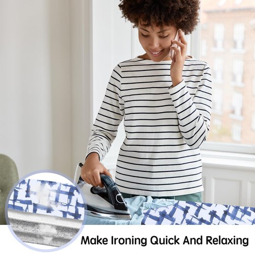 Ironing Board Cover and pad - 15 x 54 Thick Padding 4 Layers with 2" Elastic, Stain Resistant & Durable Scorch, 2 Click Buckles for Smooth Iron/Easy Installation in Laundry Room, Blue Brushstrokes