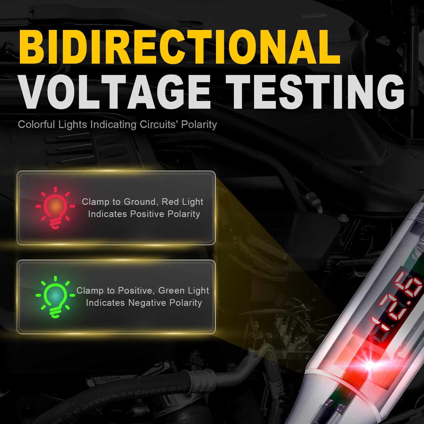 WINAMOO Automotive Test Light 5-90V Digital LED Circuit Tester with Voltage Display, Auto Bidirectional Light Tester, Electrical Voltage Tester with Extended Spring Wire & Probe for Car/RV/Vehicles