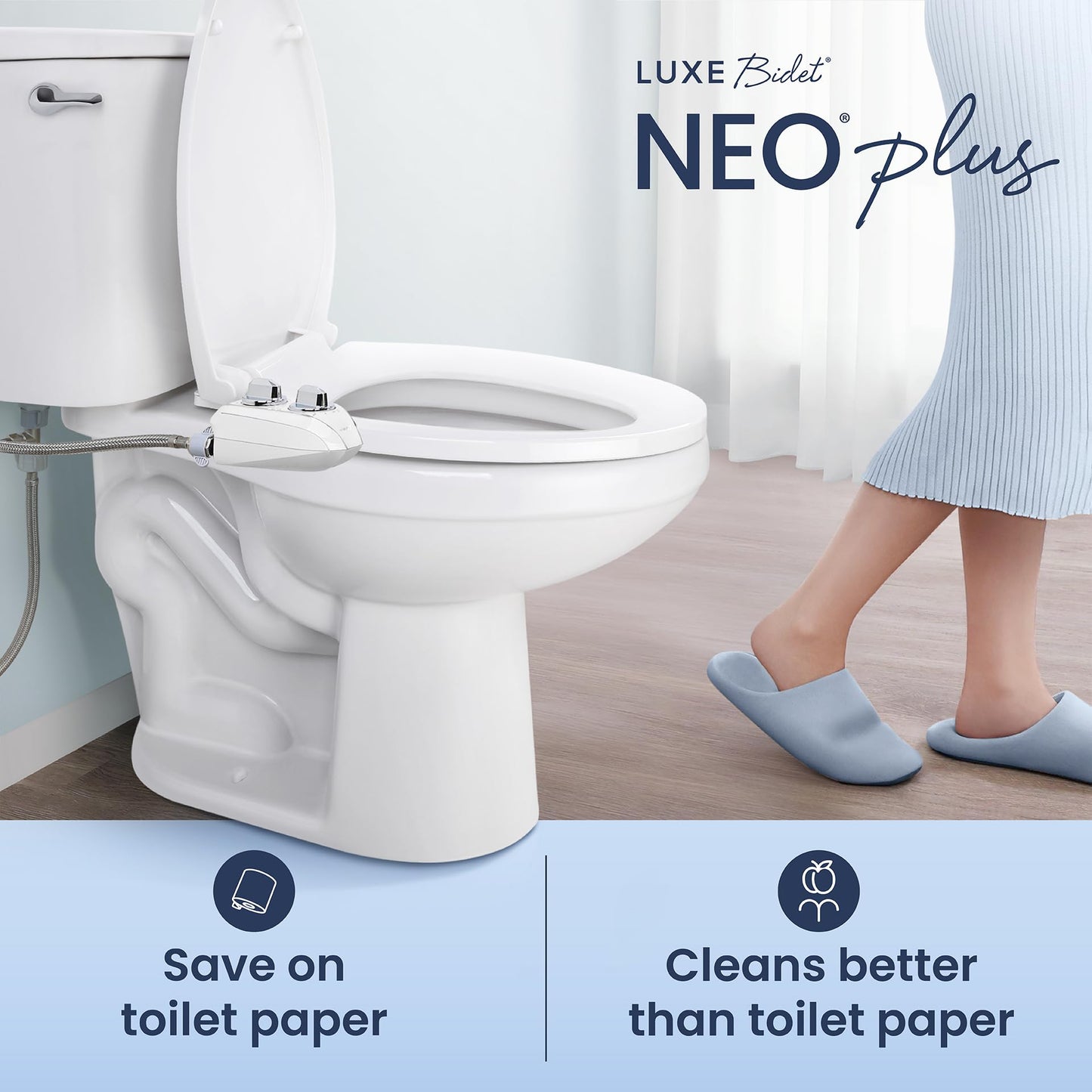 LUXE Bidet NEO 185 Plus - Dual Nozzle, Non-Electric Bidet Attachment for Toilet Seat, Patented Slide-In Install, 360° Self-Clean, EZ-Lift to Clean, Feminine & Rear Wash (Rose Gold)
