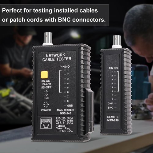 Brileine Dual-Function Coaxial & RJ45 Network Cable Tester with 2-Pack BNC Male to F Female Adapters, CAT5/CAT6/Coax Continuity Checker (Battery Not Included)