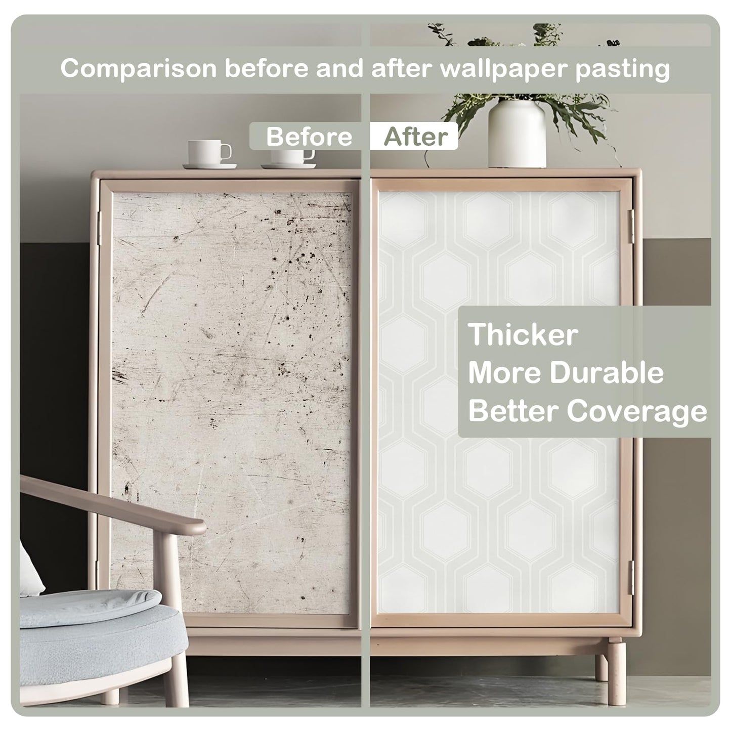 Tomete Modern Peel and Stick Wallpaper, Geometric Boho Wall Paper, Light Gray White Contact Paper for Cabinets Drawers, Kitchen, Bathroom, Removable Wall Covering for Living Room, Waterproof, Vinyl