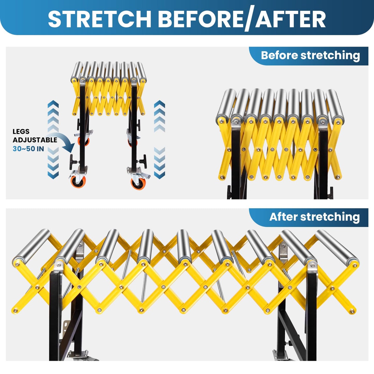 Conveyor Rollers, Heavy-Duty Roller Conveyor Table with 660 LBS Capacity, 50" L x 23.6" W, Extendable Modular Conveyor System for Warehouse, Garage Workshop, Packing Station, Shipping Area