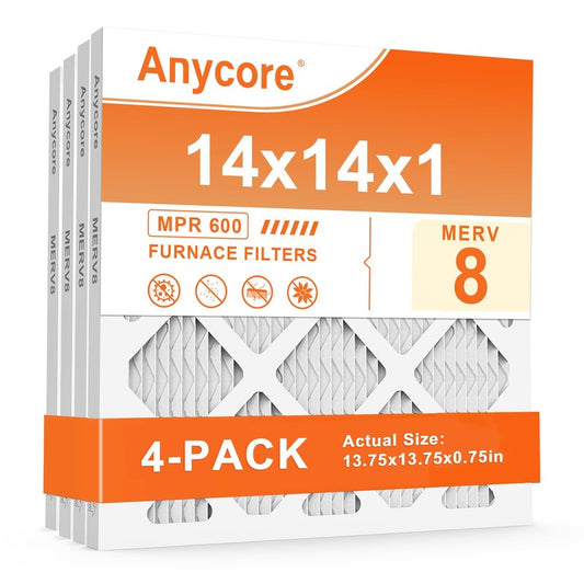 14x14x1 Air Filter 4 Pack MERV 8 HVAC AC Furnace Pleated Air Filters for Home Office MPR 600 FPR 5 (Actual Size: 13.75x13.75x0.75 inch)