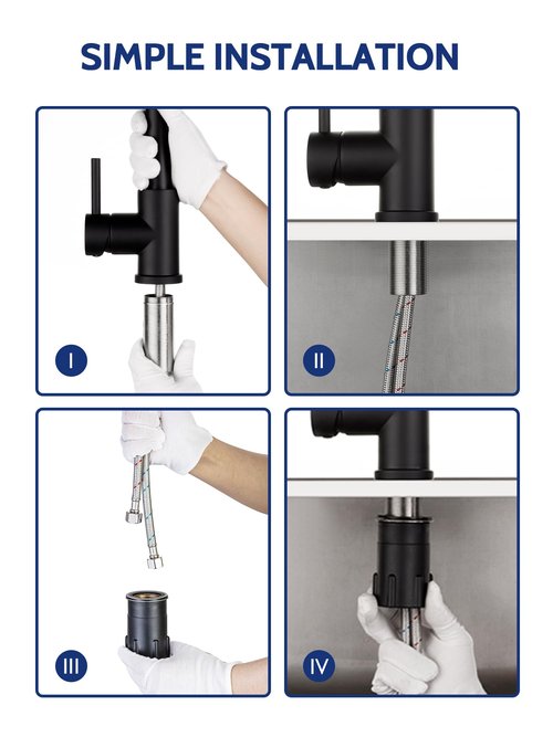 LUFEIDRA Black Kitchen Faucets with Pull Down Sprayer - High Arc Spring 304 Stainless Steel Single Hole Sink Faucet with Dual Function Pull-Down Sprayer for Bar Rv Kitchen, Matte Black