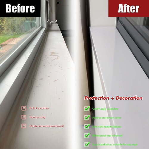 SXSJMY White Window Sill Protector 48 inch Wide, 4 inch Deep Waterproof PVC Window Sills Cover Board, Cuttable Windows Replacement Plate for Decor