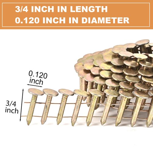 BHTOP 3600 Count Coil Roofing Nails 3/4-Inch x .120-Inch for Roofing Nail Gun, 15 Degree Round Head Wire Weld Collated Roofing Nail, Smooth Shank Electro Galvanized Air Nails for Roofs