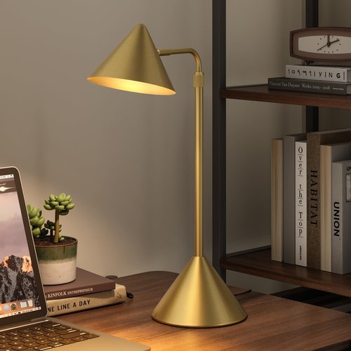 HISEEGO Metal Desk Lamp, 3000k Soft Light Modern Desk Lamp with Dimmer Switch, Adjustable Lighting with Swivel Arm Reading Lamp for Bedside Table, Office Desk, Task Light, Living Room(Gold)