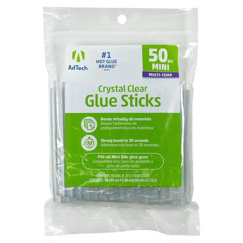 AdTech Mini Hot Glue Sticks – 50 Pack, 4" Length, Crystal Clear, Fast & Strong Bonding, Multi-Temp for High & Low Temp Glue Guns, Acid-Free