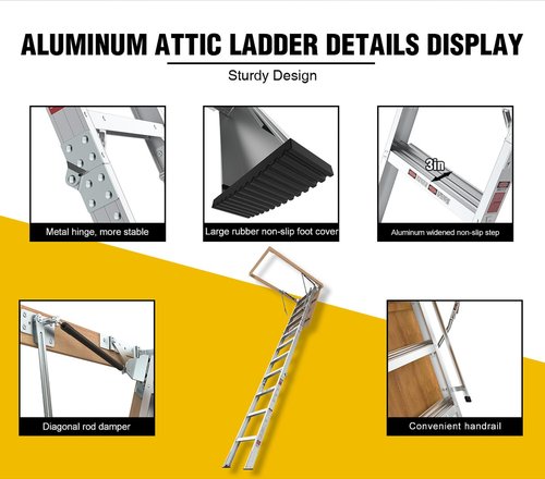 Aluminum Attic Ladder,Lightweight and Portable Attic Access Door with Stairs 54" L x 25" W,350-pound Capacity Convenient Access to Your Attic,Opening 7-10ft Step Ladder Fits 7'8"-10'3" Ceiling Heights
