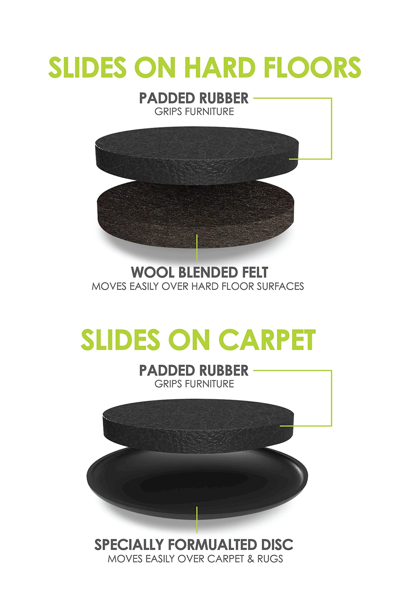 Slipstick GorillaSliders Premium Furniture Sliders for All Floor Surfaces (16 Piece Moving Kit) Reusable 3.5” Round Furniture Movers for Sliding Furniture on Hardwood & Carpet, Black, CB13-1-16