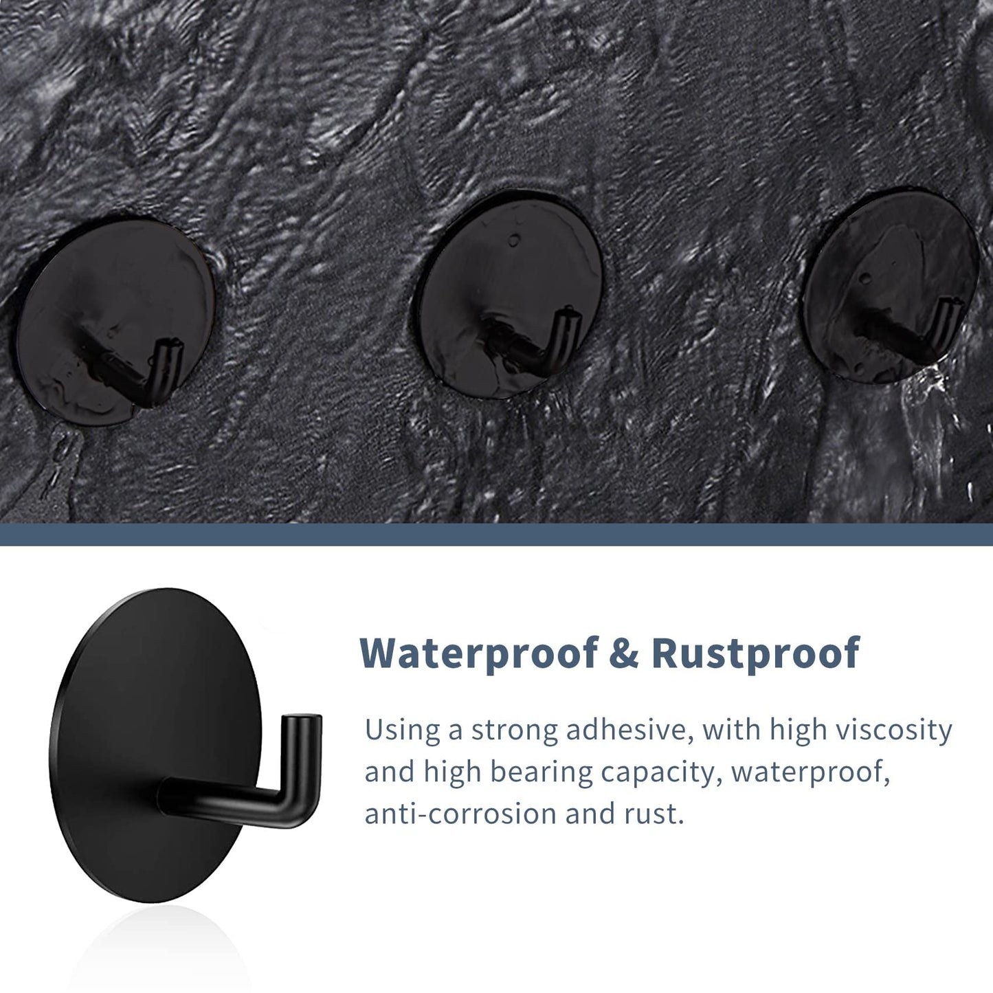 Rise age Adhesive Hooks Heavy Duty Waterproof in Shower Hooks for Hanging Loofah, Towels, Clothes, Robes for Bathroom Removable Adhesive Wall Hooks Door Hook Stainless Steel Black Stick on Hooks 4 Pcs