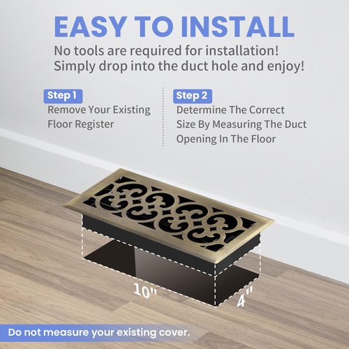 Howeall 4x10 Inches Heavy Duty Walkable Floor Register Easy Adjust Air Supply Lever Floor Vents - Charlotte Design - Vent Cover for Home Floor - Antique Brass
