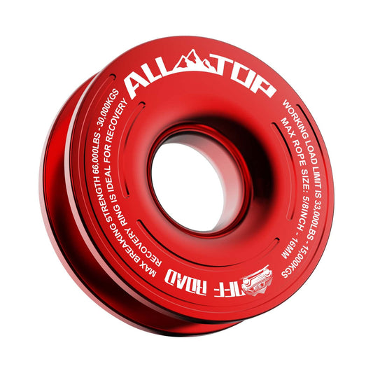 ALL-TOP Recovery Ring 66000 LBS Winch Snatch Towing Ring, Tackle Pulley System, Rope Retention Safety Strap Included, Red