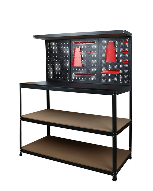 LAZYLAND 47 inch Workbench with peg Board, Multipurpose Tool Organizer and Workbench with Double Storage Platform in Garage Workshop
