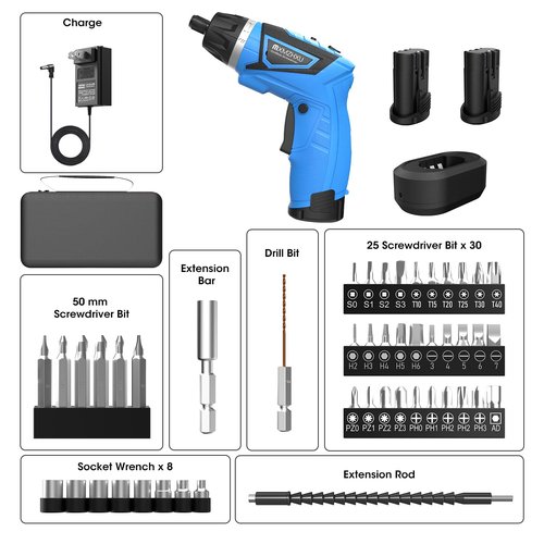 MXMZHXU 8V Electric Screwdriver with 2X 2000mAh Battery,6+1Torque, 10N·m Max Rechargable Cordless Screwdriver,47pcs Bits, LED Light,Flexible Shaft