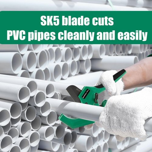 XUNTUI Ratcheting PVC Pipe Cutter- for up to 3-inch OD(Sch 40/80 Pipe) | SKD5 Steel Blade | Professional Plumbing Tool for DIY, Gardening，Plumber(Dark Green, OD3‘’75MM)