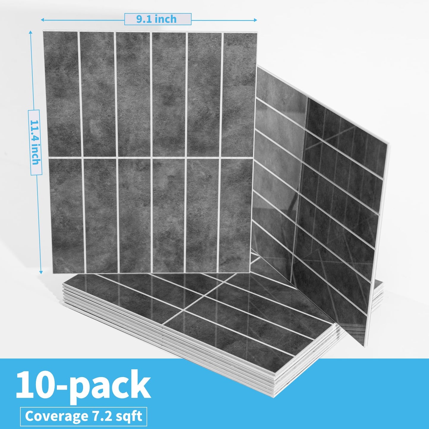 Art3d 10-Sheet Faux Marble Peel and Stick Backsplash Tile for Kitchen Wall Bathroom Countertops, 11.4 inch x 9.1 inch Stick-on Glazed-Ceramic Finish Resist to Water, Heat and Scratches, Ash Grey