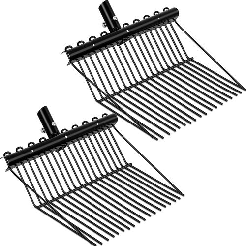 Tandefio 2 Pcs Metal Fork Head Manure Pitch Fork Replacement Head Horse Rake Bulk with Angled Tines for Horse Stall Picking up Manure Garden Animal Husbandry (Black)