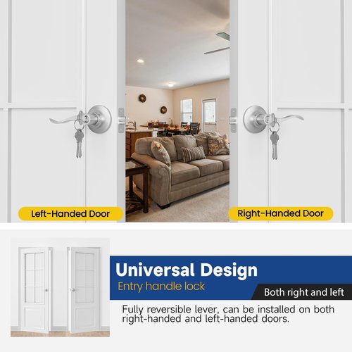 RAFECIEE Keyed Entry Door Lever, Door Handle with Lock and Key, Exterior ＆ Interior Door Handle for Bedroom, Wave Style Lever Satin Nickel, Reversible for Left/Right
