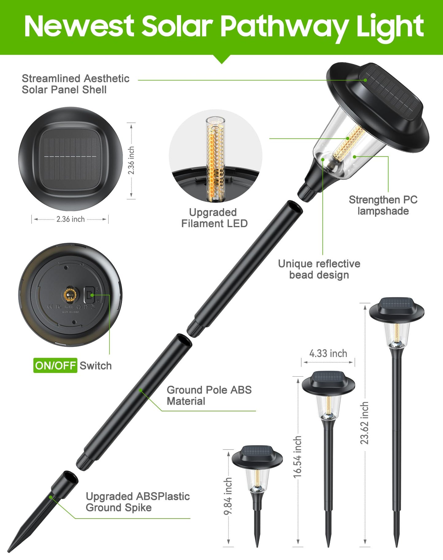 2026 New Solar Pathway Lights, 8 Pack Solar Lights Outdoor, Waterproof IP65, Upgraded Bright LED, Auto On/Off, Modern Garden Lights, Solar Powered Light for Yard, Lawn, Walkway, Driveway, Patio Decor