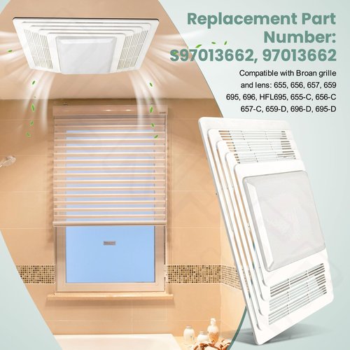 S97013662 Bathroom Fan Cover Grille and Lens Assembly Kit Compatible with Broan Nutone Exhaust 655, 656, 657, 659, 695, 696, HFL695, Replace 97013662