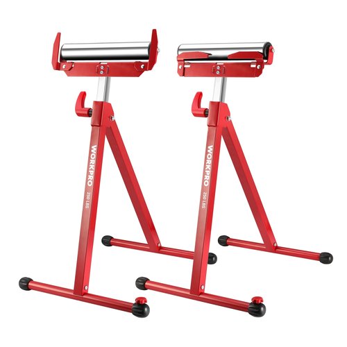 WORKPRO Folding Roller Stand Height Adjustable, Heavy Duty 250 LB Load Capacity, Outfeed Woodworking (Upgraded head)