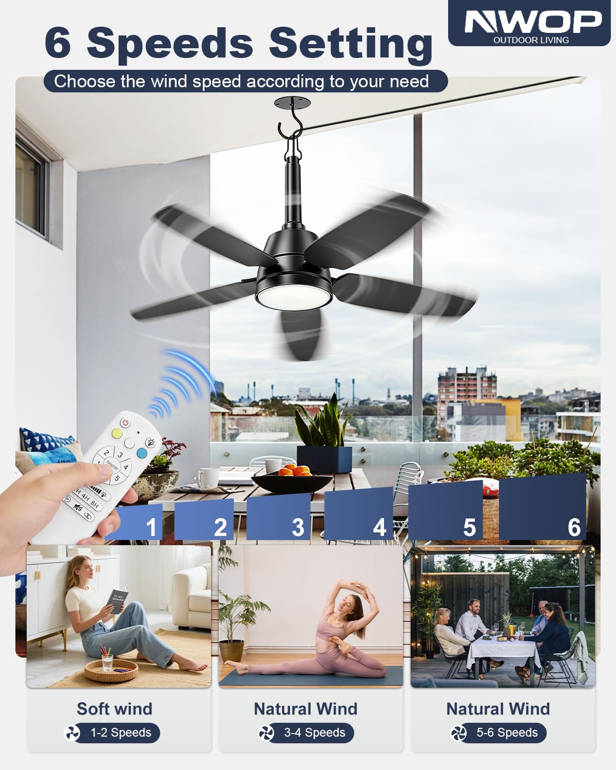 Remote Control for NWOP Ceiling Fans, ONLY Compatible with Our Store's Ceiling Fans, 6 Wind Speeds, Timer, Light & Temperature Control