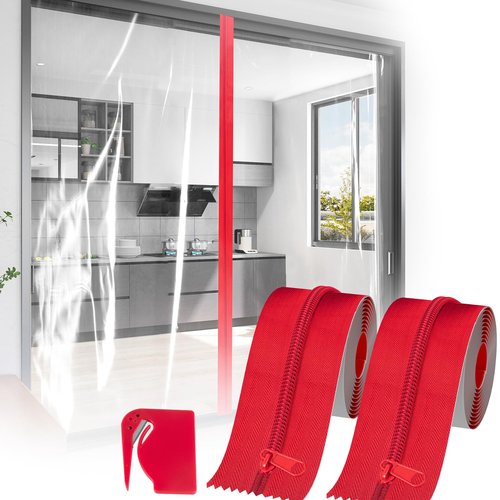 Heavy Duty Zipper Door for Dust Barriers,2 Rolls Self-Adhesive Dust Zipper for Plastic Sheeting,7ft x 3in Tarp Zipper Door for Greenhouses,Construction,Carpentry,Renovation,Wall Building