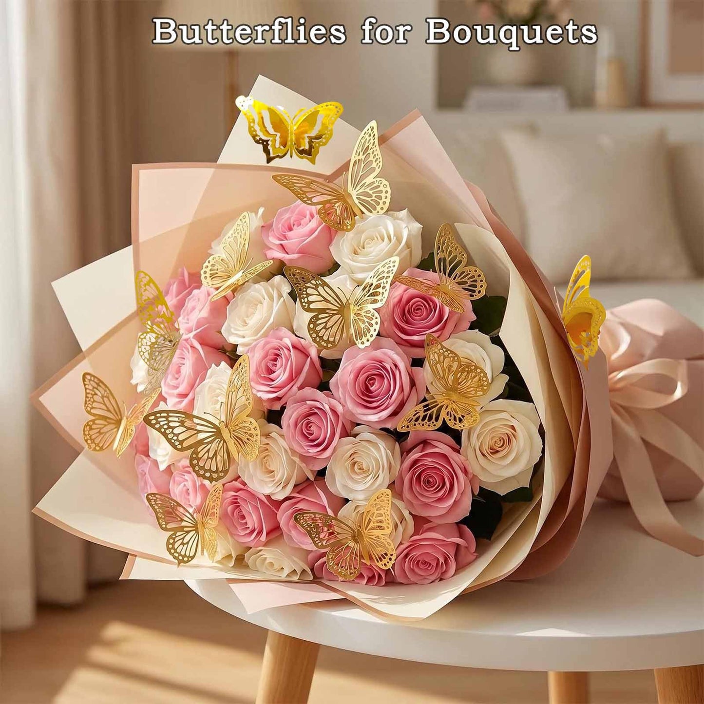 Kisajar Butterfly Wall Decor,108 Pcs 3D Gold Butterflies - 5 Styles 3 Sizes Removable Decorative Butterflies Stickers for Bouquets,Birthday Party,Wedding,Cake Decorations