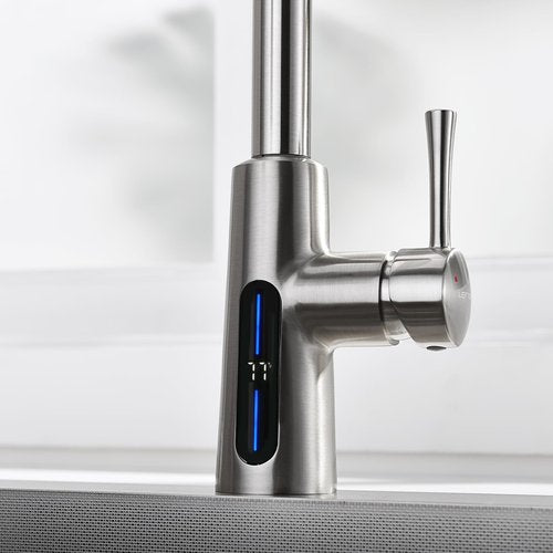 Lefton Pull-Down Kitchen Faucet with Temperature Display in Fahrenheit, 3 Water Outlet Modes, Faucet for Kitchen Sink, Brushed Nickel, KF2501-0