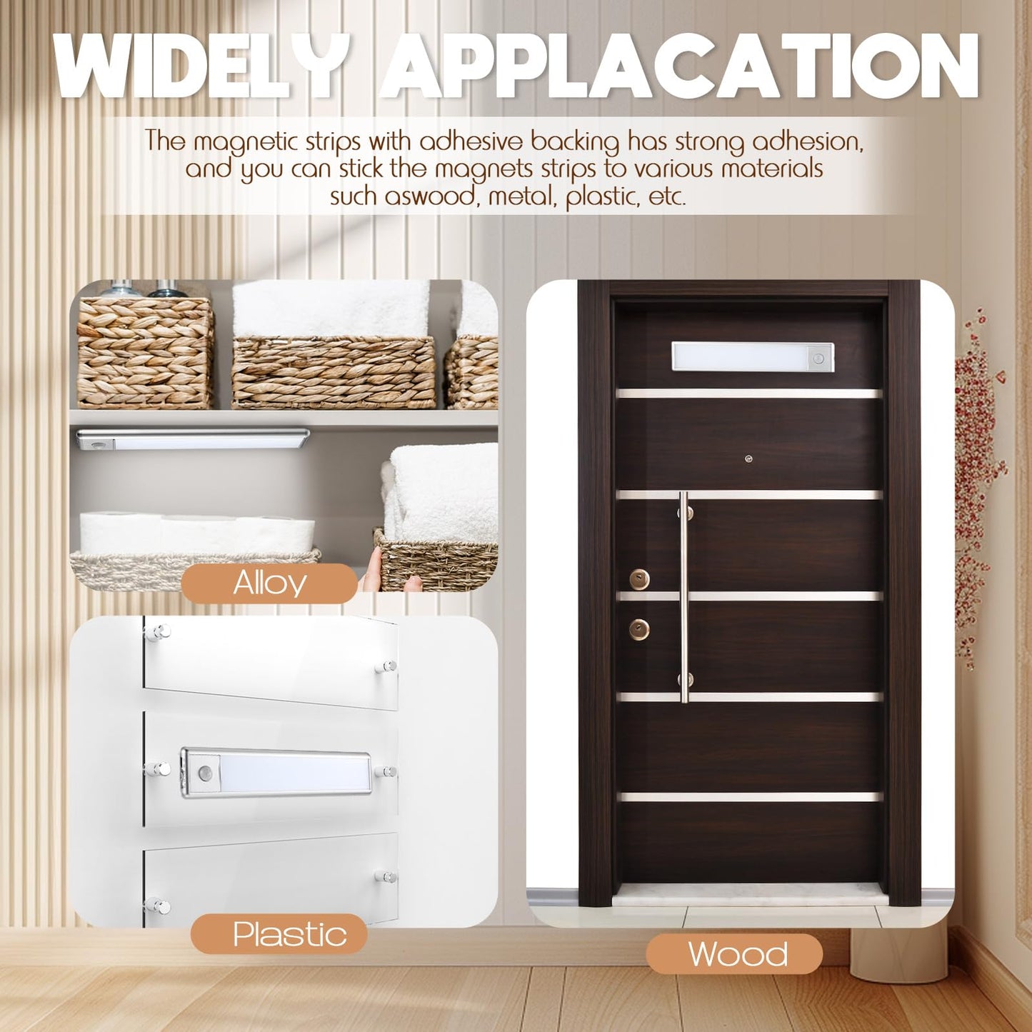 Konohan 4 Pcs Under Cabinet Lights Magnetic Sticky, Cabinet Lights Replacement Magnetic Strips