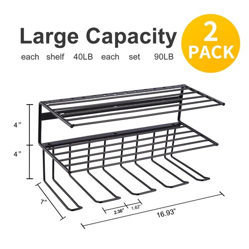 YueTong Power Tool Organizer for Tool Storage,Drill Holer Wall Mount,Storage Rack for Garage Organization, Wall Organizer with Shelf,Heavy Duty for Lifetime Use(2 Pack Black)