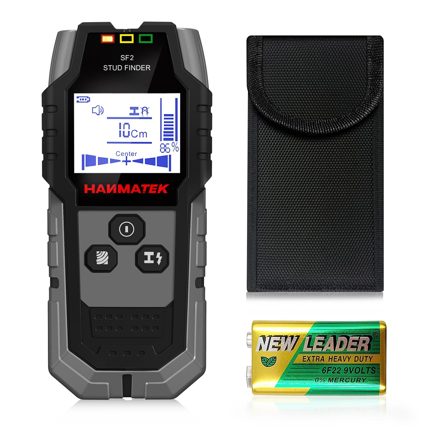HANMATEK Stud Finder Wall Scanner - 5 in 1 Electronic Wall Wood Stud Finder,Audio Alarm and HD LCD Display with Updated Positioning Hole for Center and Edge of Wood AC Wire Metal Studs Joist Pipe