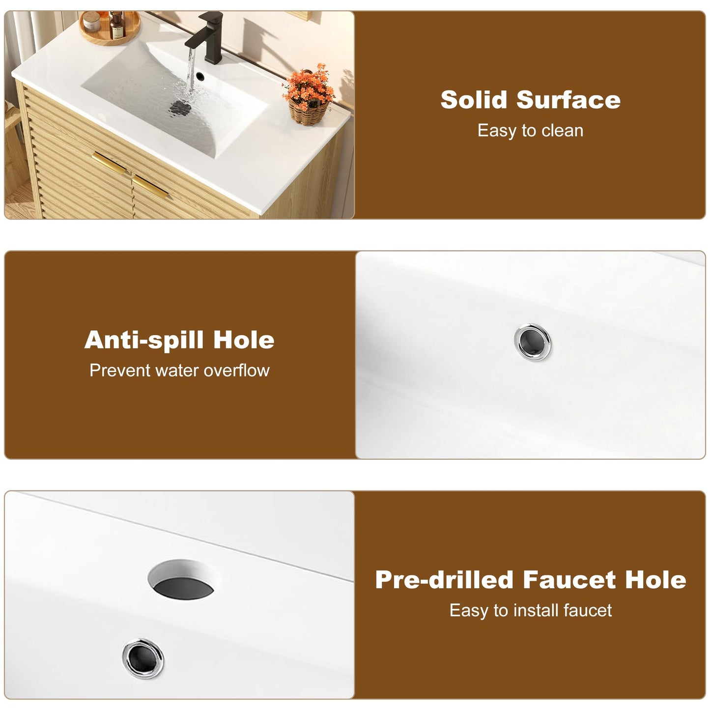 Squireewo 36 Inch Bathroom Vanity with Sink, Mid-Century Modern Bathroom Vanity with Storage Cabinet, Freestanding Bathroom Cabinet with Door Shelves and Faucet, Light Oak