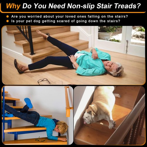 SMILOOL Clear Non-Slip Treads for Wooden Steps Indoor 5 Pack 4" x 24" Pre-Cut Anti-Slip Strips, Grip Tape Transparent Grips for Wood Stairs, Dogs, Kids and Pets, Waterproof
