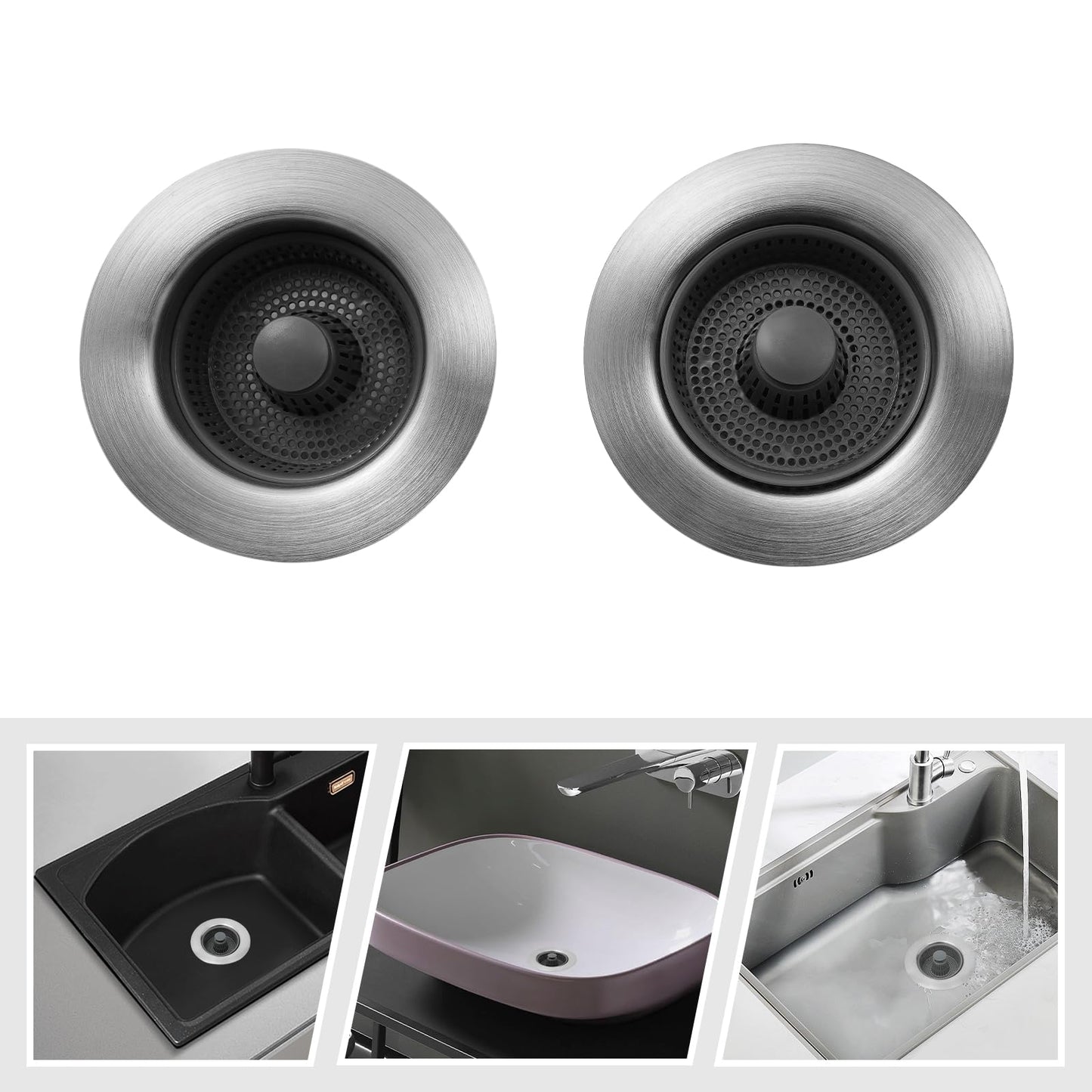 Stainless Steel Sink Strainers Silver W/Pop-Up Core Kitchen Sink Drain Strainer