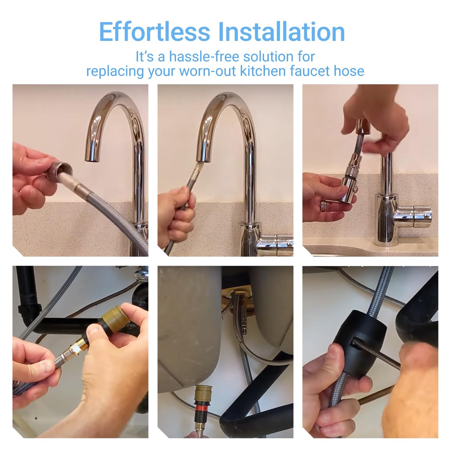 Compatible with Grohe 48293000 Kitchen Faucet Hose Replacement, 59" Pull-Out Spray Hose with Weight Ball & 3 Adapters, Fit for Grohe Ladylux 46174000 46092000, Flexible Kitchen Sink Faucet Parts