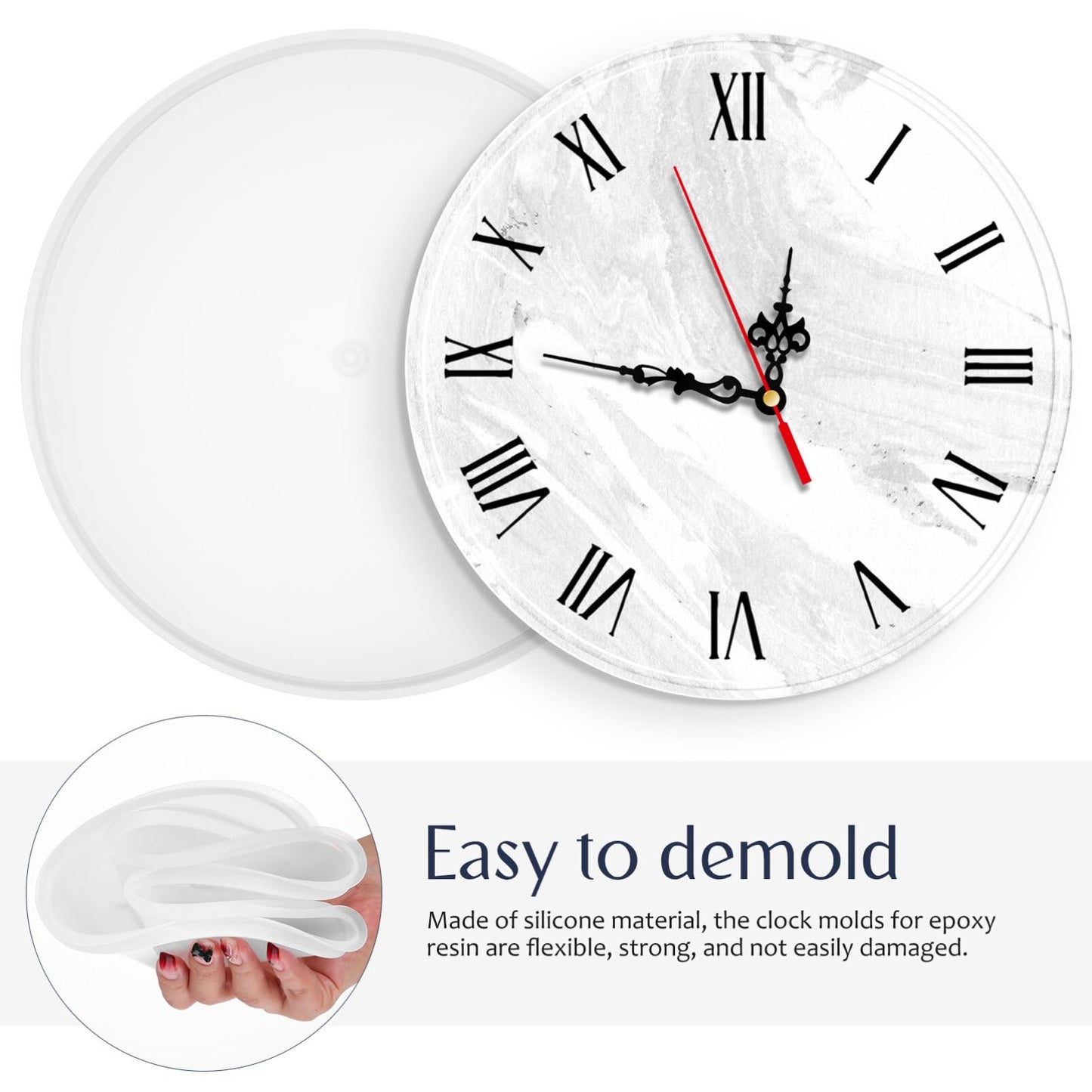 SEWACC 1set Clock Mold Kit Silicone Clock Making Mold Roman Numbers and Mechanism for Crafts for Unique Home Decor and Making