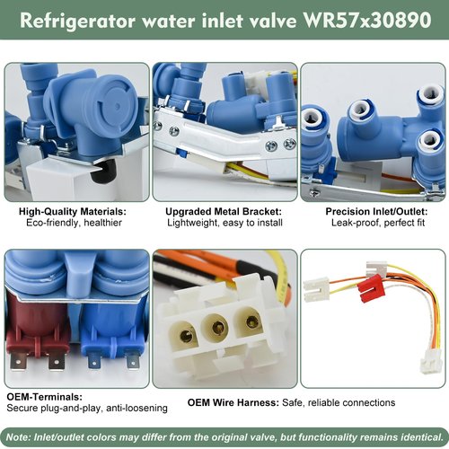 WR57X30890, WR57X30891 Water Inlet Valve Compatible with ge, hotpoint, haier Refrigerator: GNE25JYKGFFS, GNE27JMMAFES, GSS25GMHKCES etc. Isolation Valve and Jumper WR57X26569, AP6891693, PS12727426