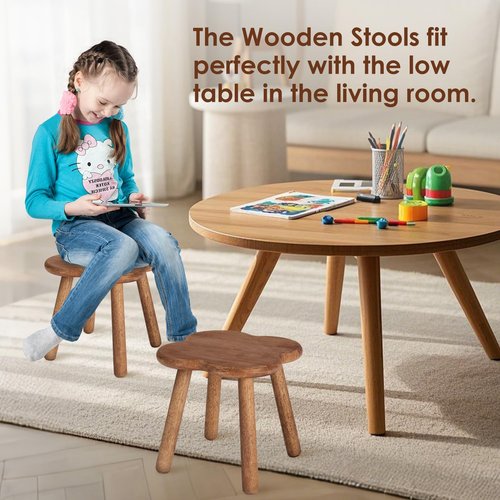 JUJIAFU 11.6inch Wooden Step Stool for Adults Small Wooden Stool Perfect Matched Sensory Table Great Assistant for Kitchen Bathroom Living Room Bedroom Garden (Full Body Natural Real Wood)
