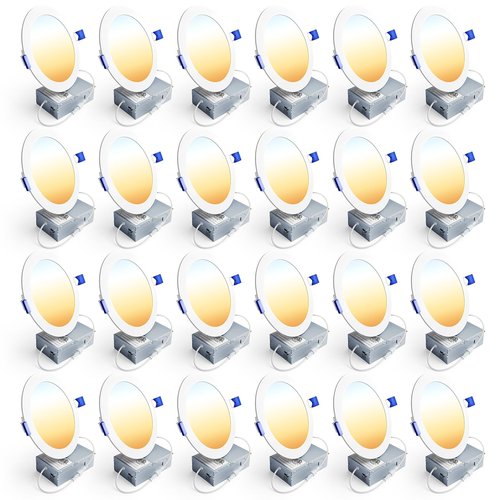 Ensenior 24 Pack 6 Inch LED Recessed Ceiling Light, Dimmable, 2700K-5000K 5CCT, 1200LM 12W 120V, High Brightness Canless Wafer Downlight - ETL&FCC&IC