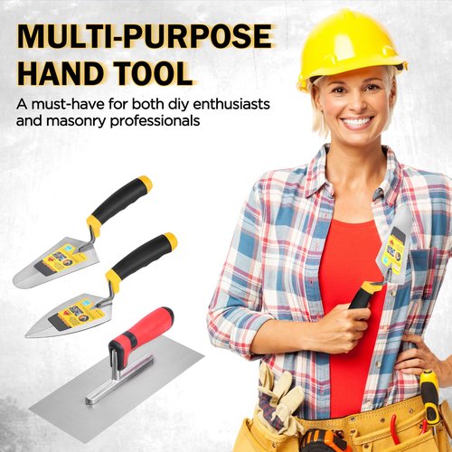 3 Pcs Masonry Tool Set, 6" Pointing Trowel & 11"x4" Stainless Steel Flat Finishing Trowel with Soft Grip Handles Concrete Drywall Tile and Plastering Tools for Contractors DIY