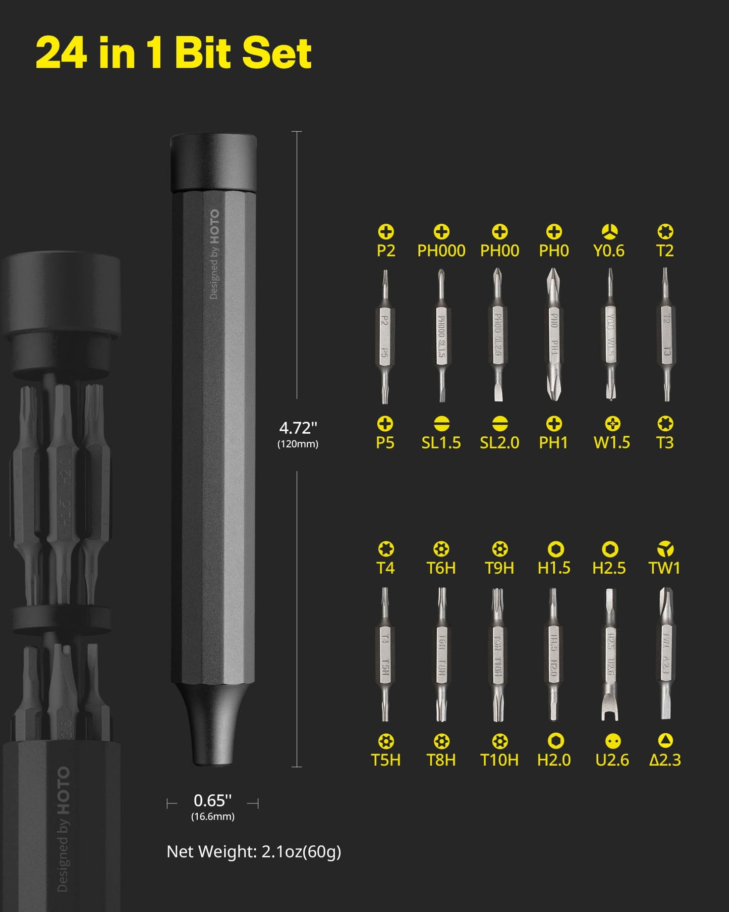 HOTO 24 in 1 Mini Screwdriver Set, Magnetic Torx Bit Set, Eyeglass Repair Kit, EDC Pen Screwdriver for Electronics, Watches, Phones, Laptops, Cameras, Gadgets for Men, Slate Grey