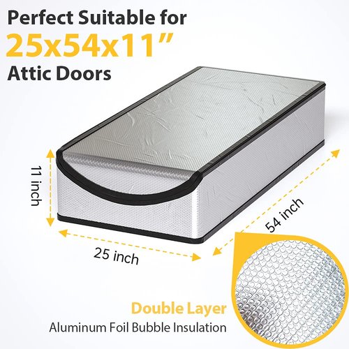 LEMOONE Attic Door Insulation Cover 25"x54"x11", Energy Saving Tent Attic Stairs Cover Ladder Pull Down Insulator, R-Value 15.5 Thicken Aluminum Foil Stairway Insulation with Zipper Fireproof
