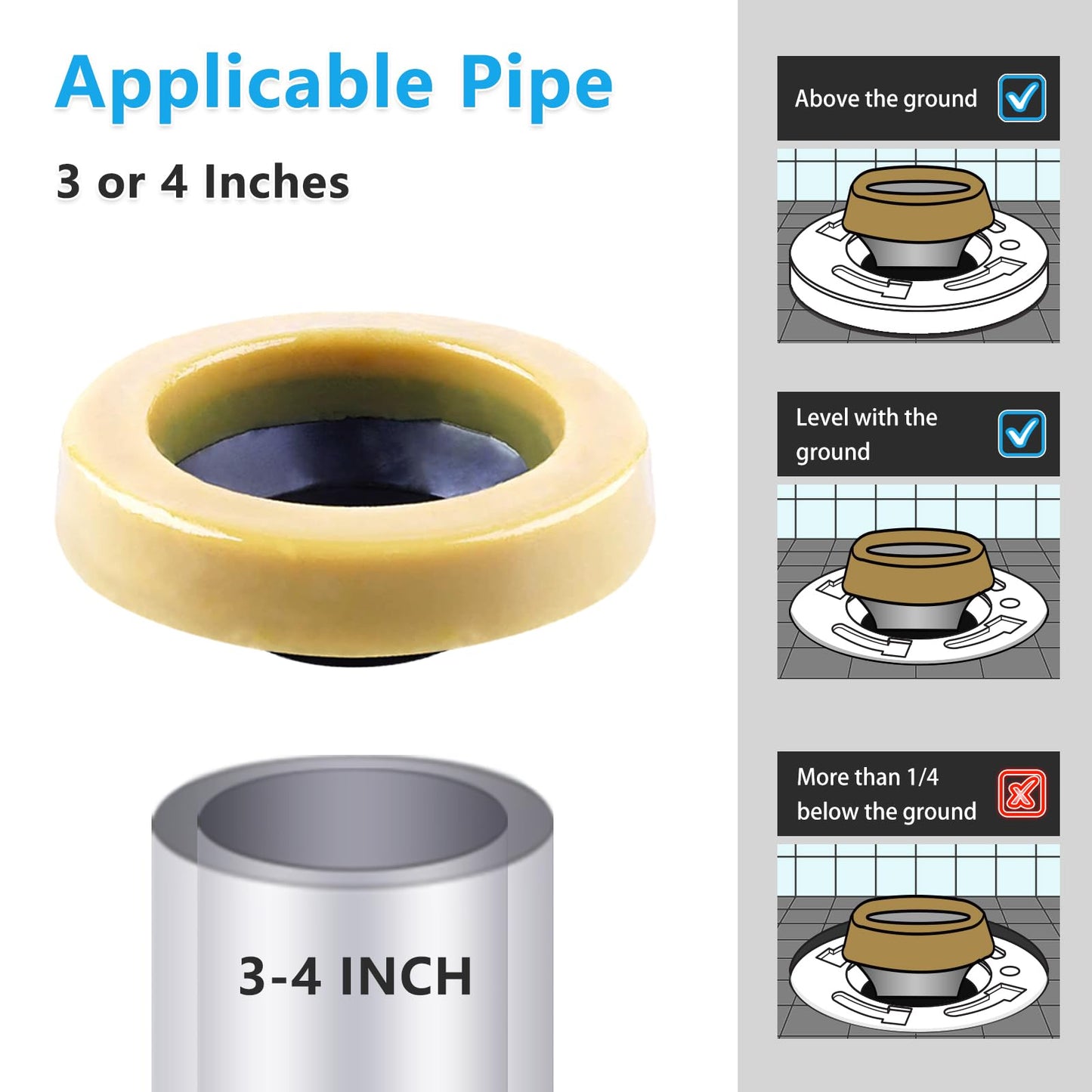 Toilet Wax Ring Replacement Kit, Wax Ring for Toilet Base with Brass Bolt for 3-Inch or 4-Inch Floor-Mounted Toilet Drain Pipe