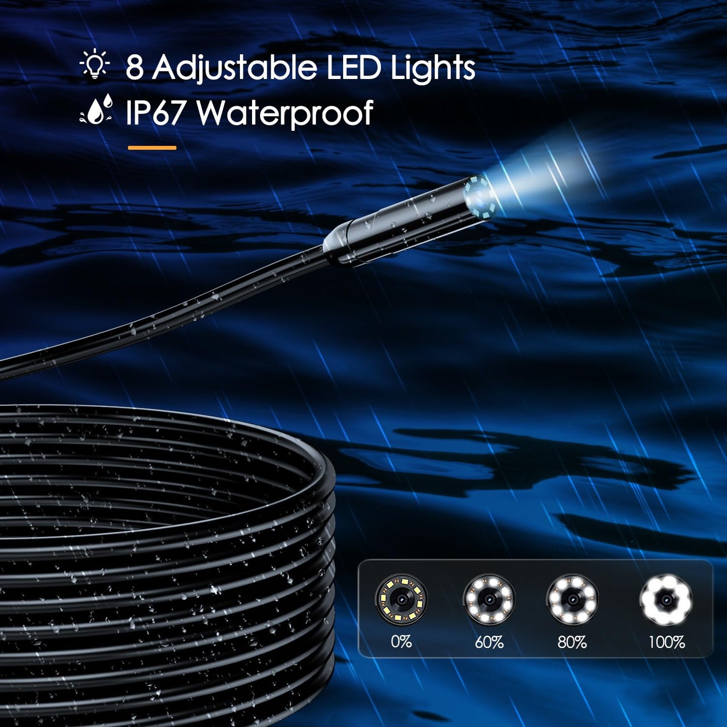 SKYBASIC Endoscope with Light, 4.3'' LCD Screen HD Digital Handheld Borescope IP67 Waterproof Snake Camera - 5M(16.5FT) with 8 LED Lights, 3 Accessories, Semi-Rigid Cable