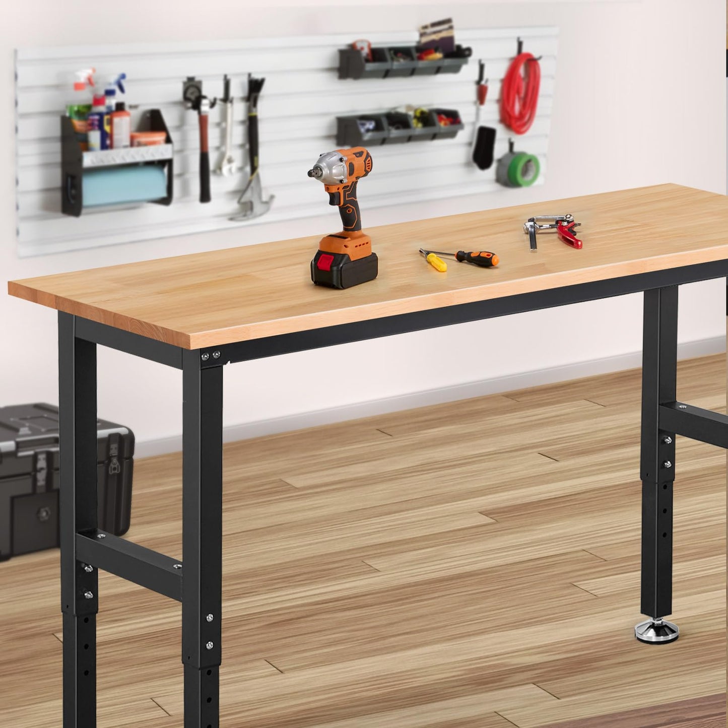 ENJOYWOOD Work Bench 60 Inch Work Table for Garage Heavy Duty Rubberwood Tabletop Workbench for Woodworking Shop Home Office Electronic Cutting Wood